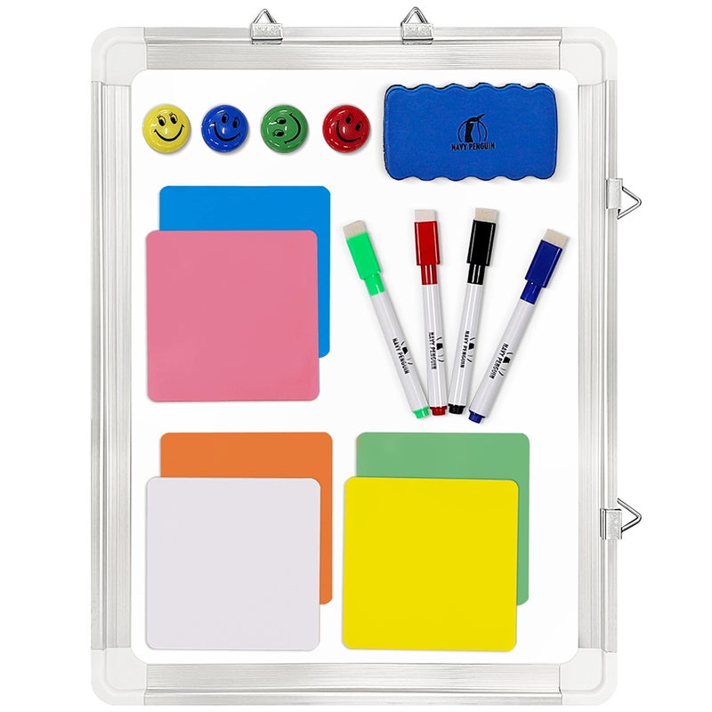Navy Penguin Whiteboard Set - White Board 15 x 12 in with 1 Dry Erase Eraser, 4 Dry Wipe Markers, 4 Magnets and 6 Magnetic Labels - Small Wall Hanging Reminder Magnetic Board for Home, Office, Cubicle and Desk - Image 2